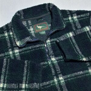 Vintage 90s Field & Stream 1/4 Zip Fleece Pullover Mens Medium Green Blue Plaid